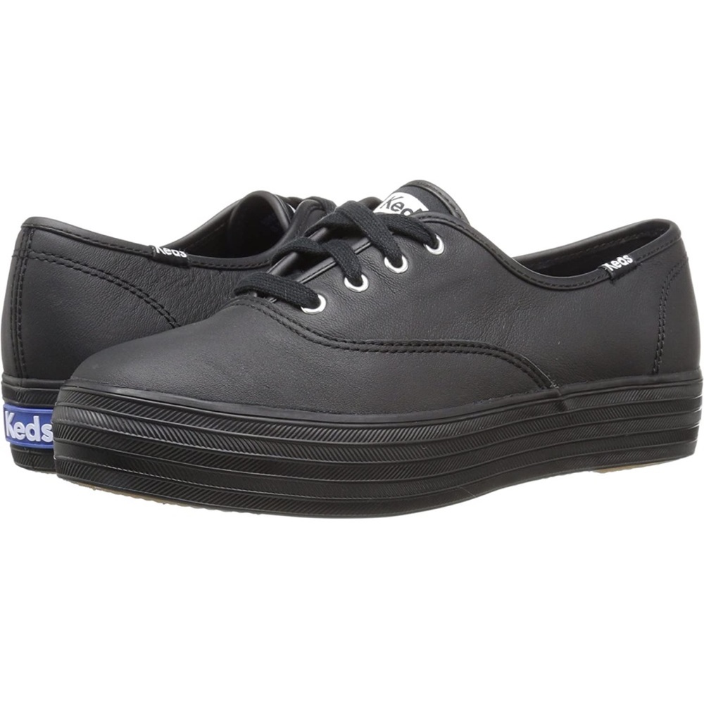 NWOT NEVER WORN BLACK TRIPLE LEATHER KEDS WOMENS SHOES